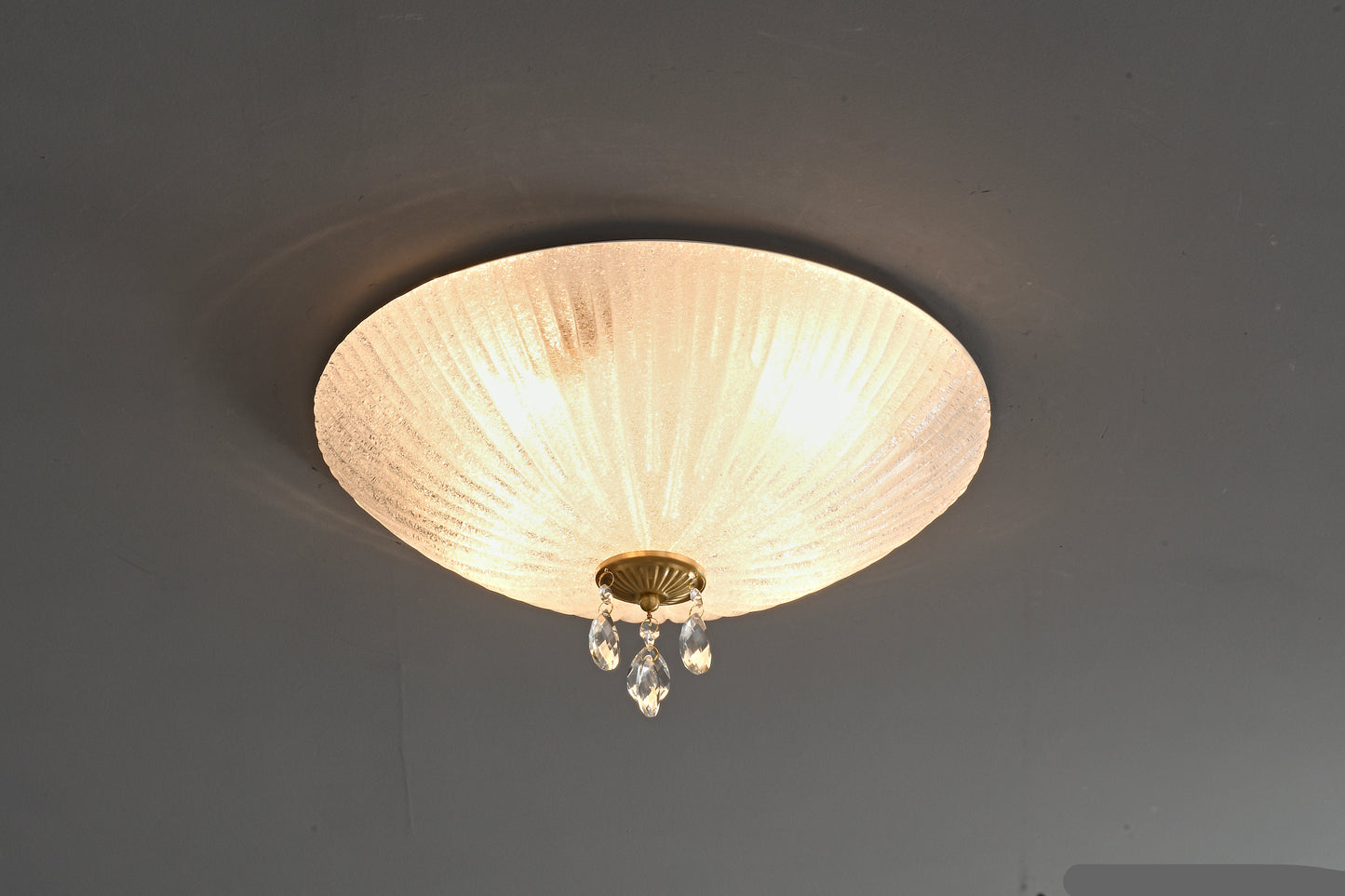 Brass crystal ceiling light with glass shade