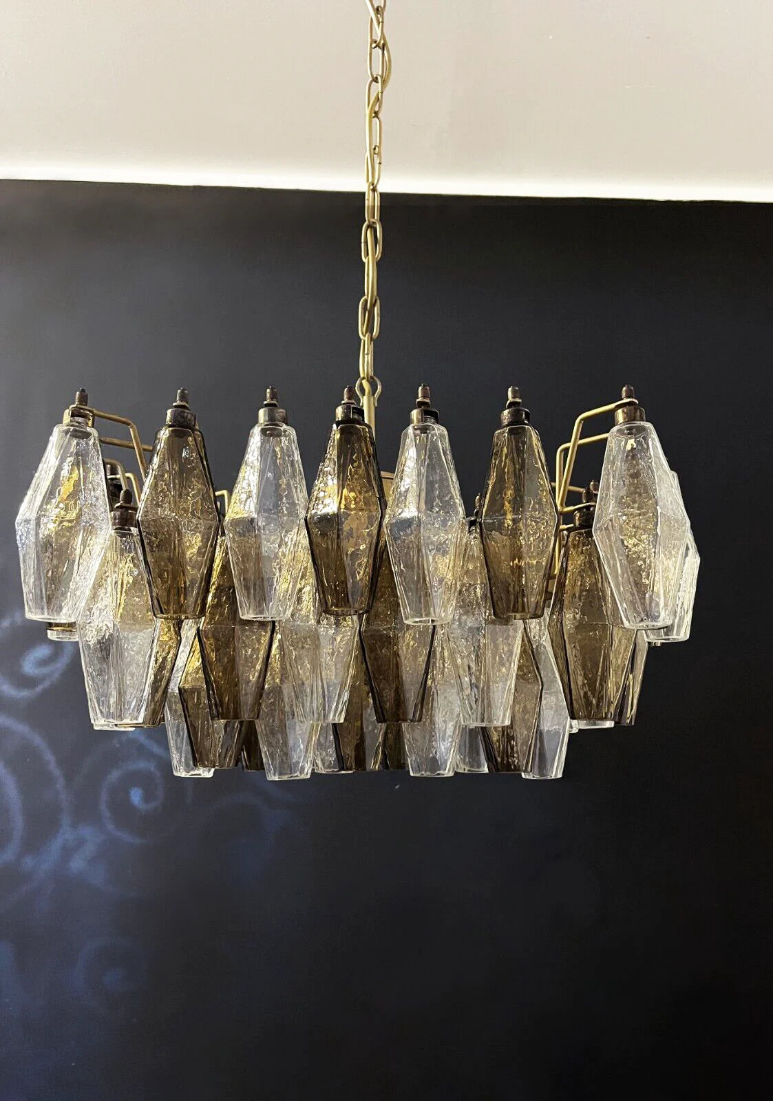 Poliedri Murano Transparent Smoked Chandelier