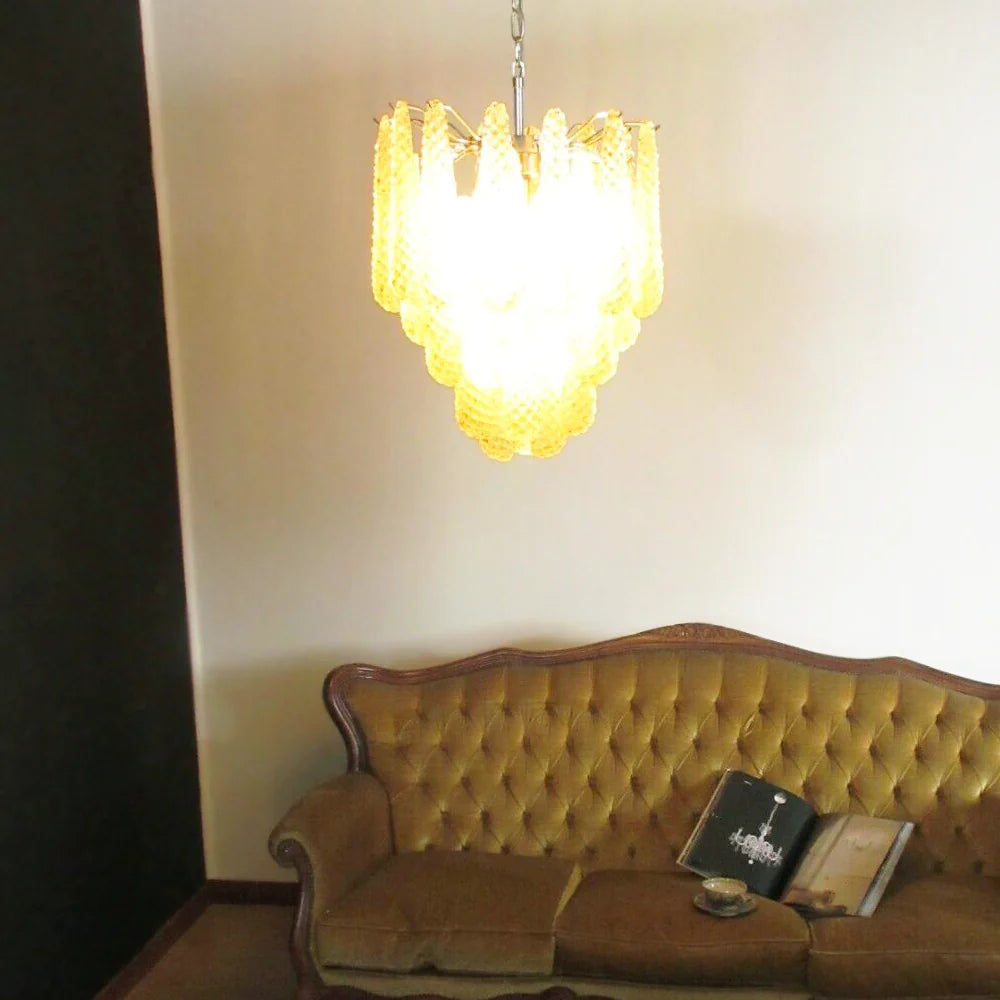Vintage Murano Amber Glass Petals Chandelier