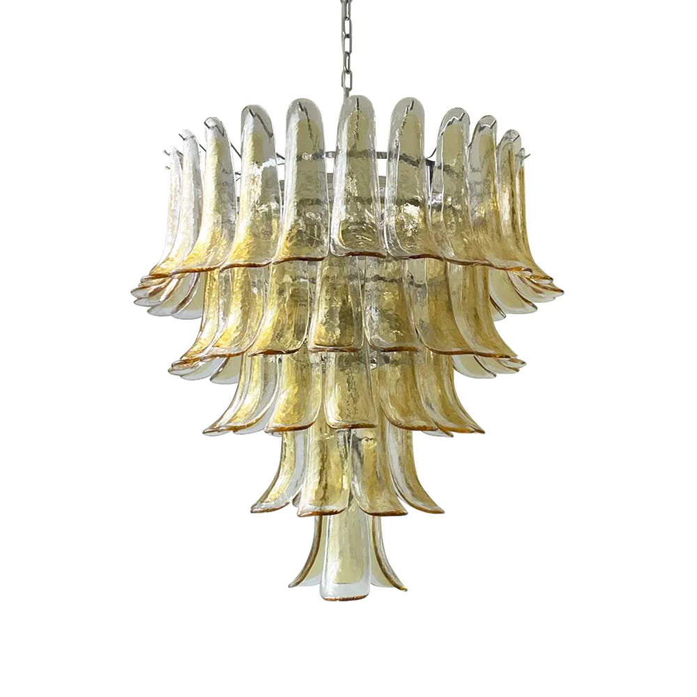 Vintage Transparent Amber Murano Petals Chandelier