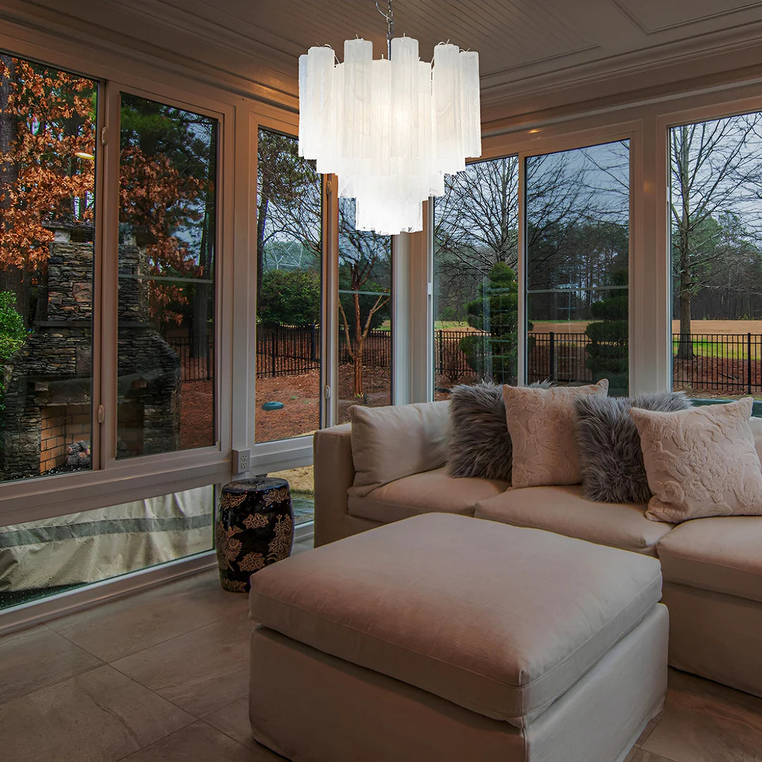 White Murano Glass Tube Chandelier