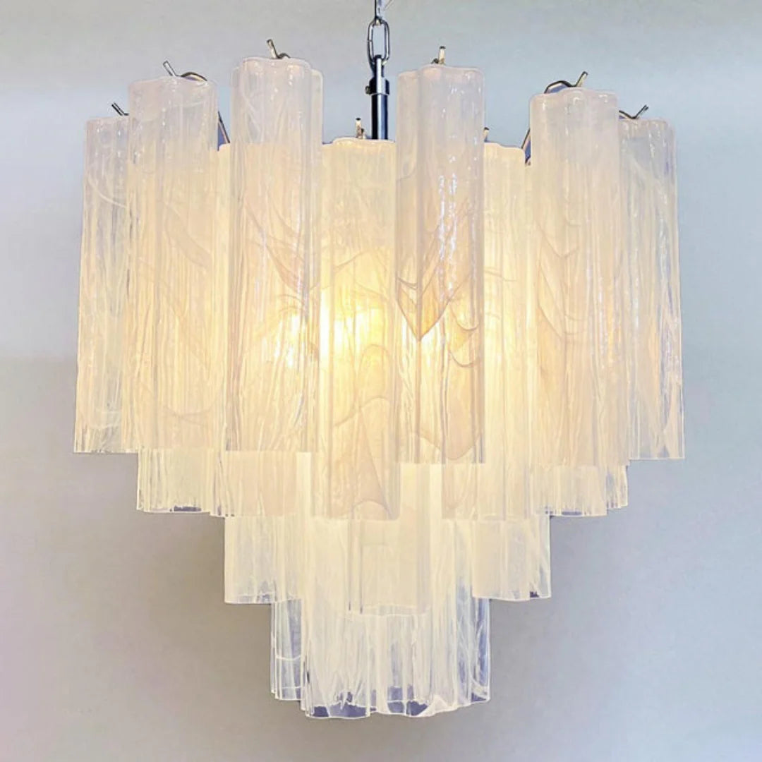 White Murano Glass Tube Chandelier