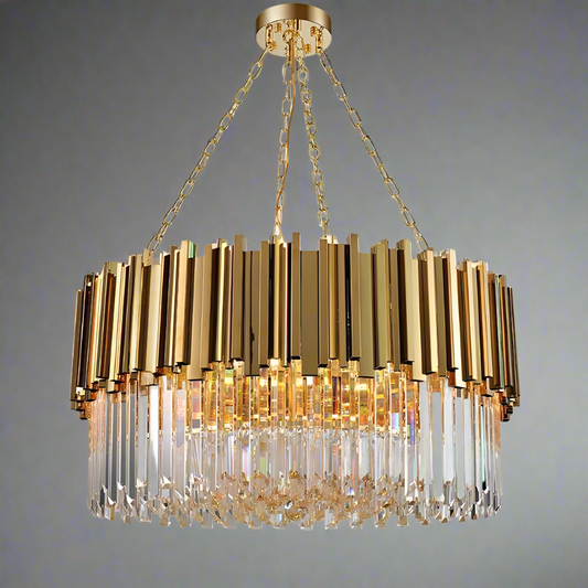 Gio Crystal Chandelier, Polished Gold