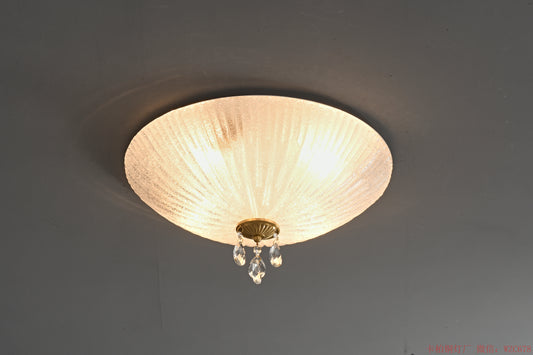 Brass crystal ceiling light with glass shade