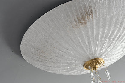 Brass crystal ceiling light with glass shade