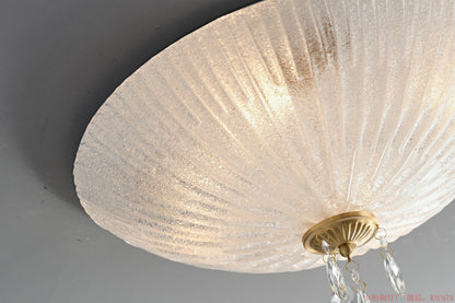 Brass crystal ceiling light with glass shade