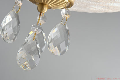 Brass crystal ceiling light with glass shade