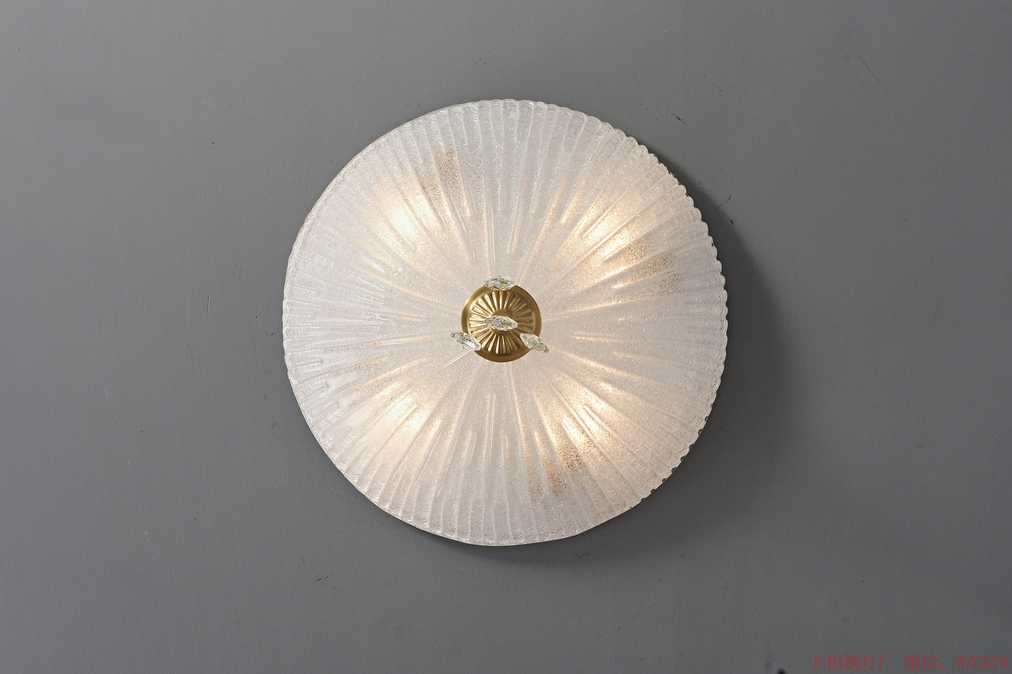 Brass crystal ceiling light with glass shade