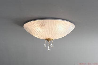 Brass crystal ceiling light with glass shade