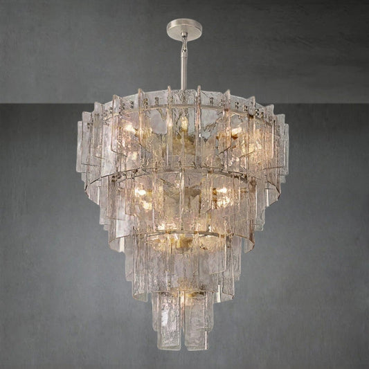 Lattace Clear Glass Tiered Round Chandelier 47"