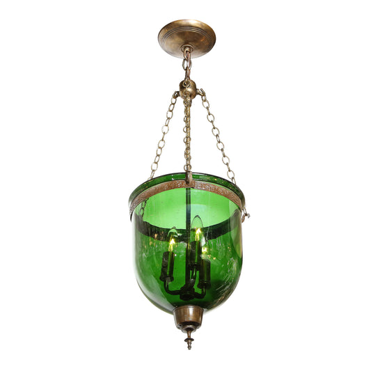 19th Century Classical Russian Emerald Glass Domed Pendant with Bronze Fittings