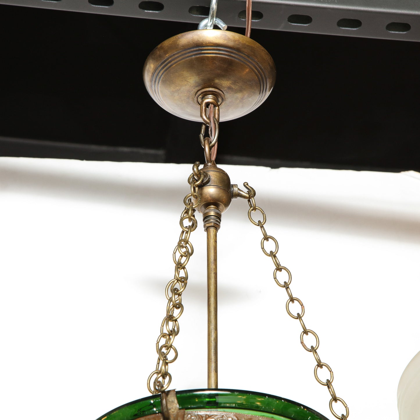 19th Century Classical Russian Emerald Glass Domed Pendant with Bronze Fittings