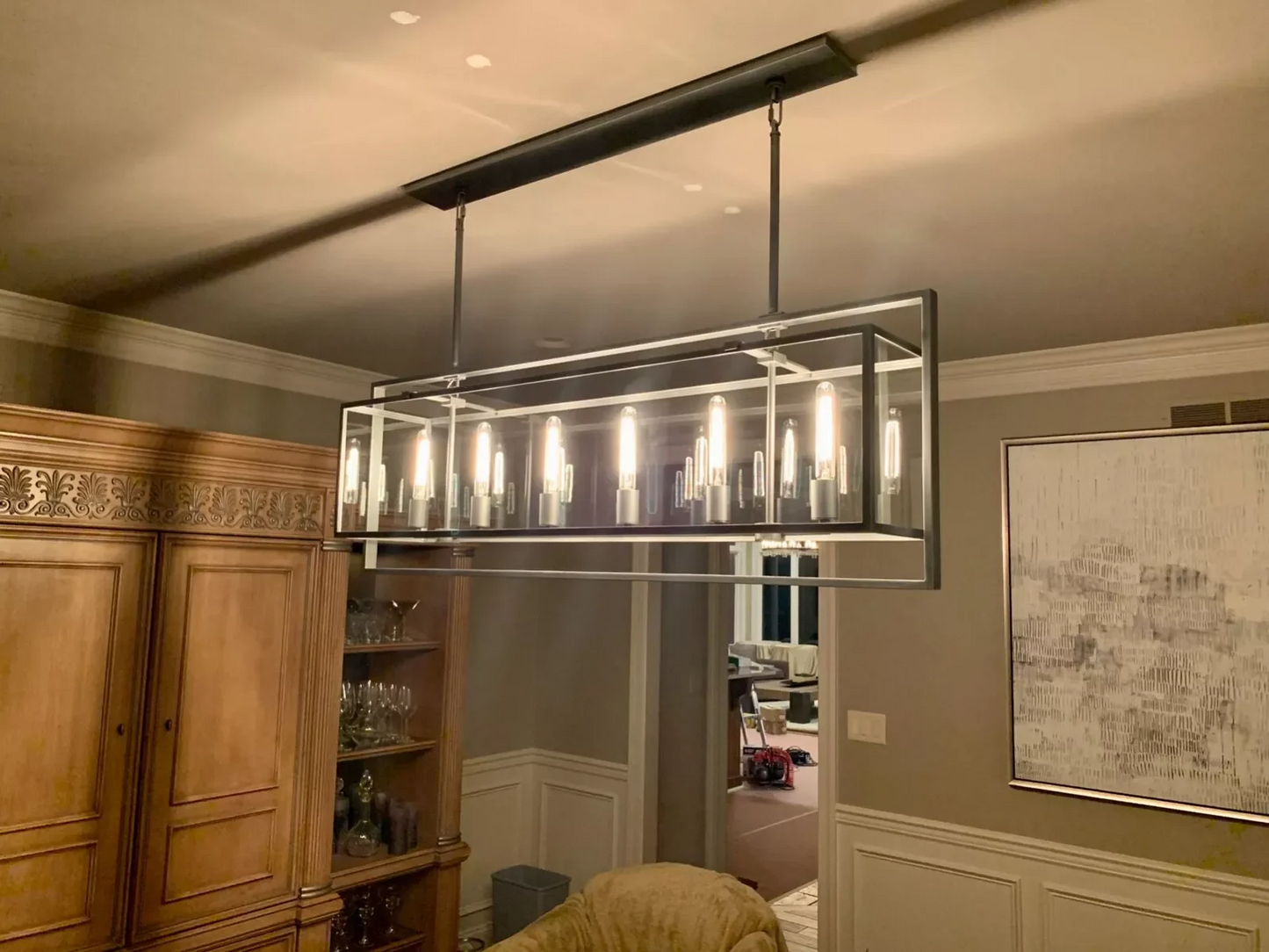 Baker Glass Lantern Rectangular Chandelier 54"
