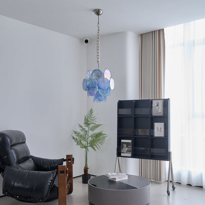 Blue Disc Murano Chandelier