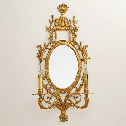 Brass Carved Mirror Wall Lamp