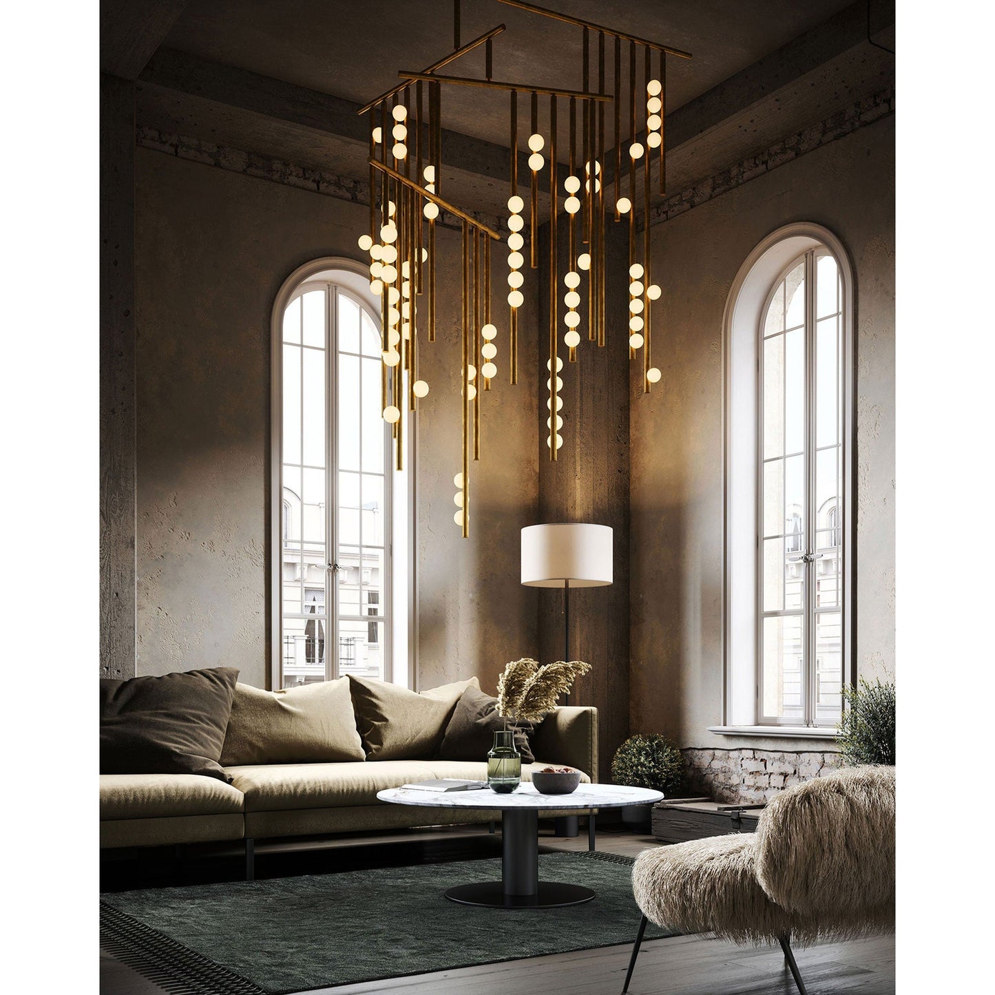 Brass Drop System Chandelier