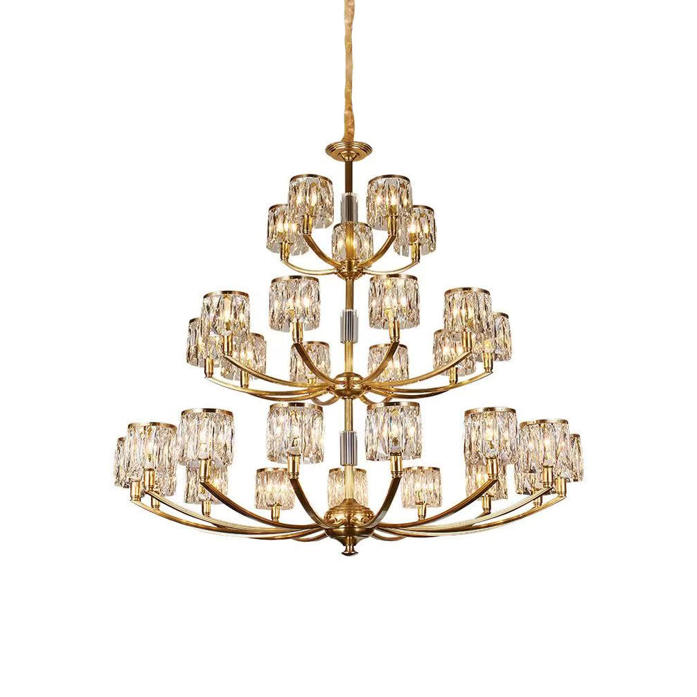 Crystal Column Brass Chandelier