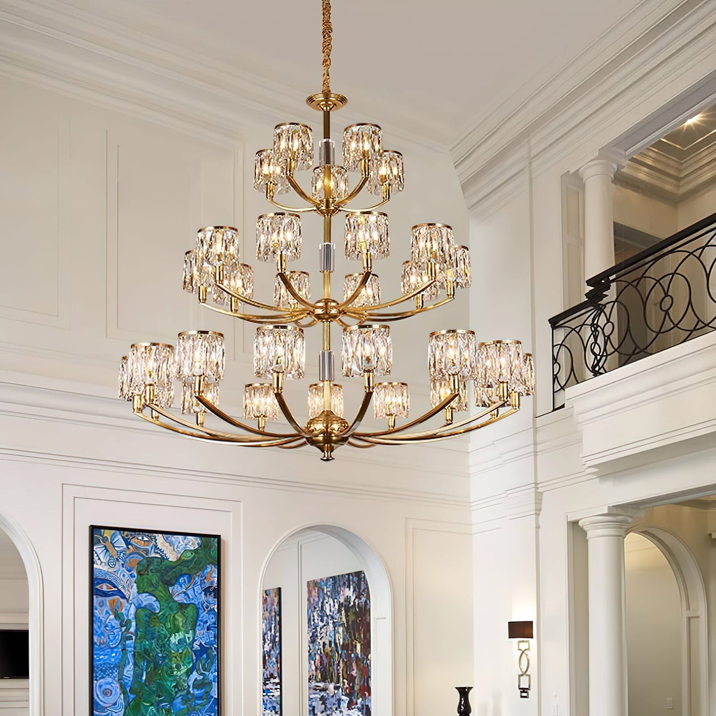 Crystal Column Brass Chandelier