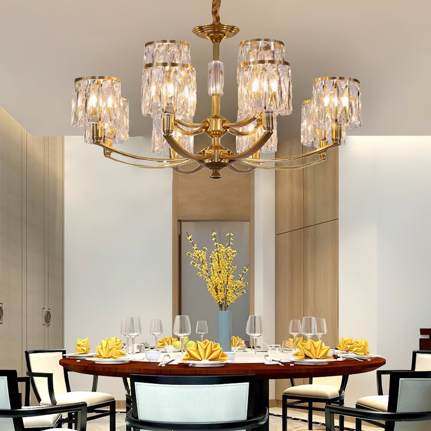 Crystal Column Brass Chandelier