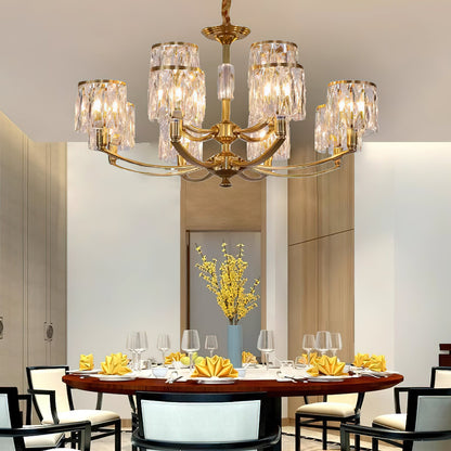 Crystal Column Brass Chandelier