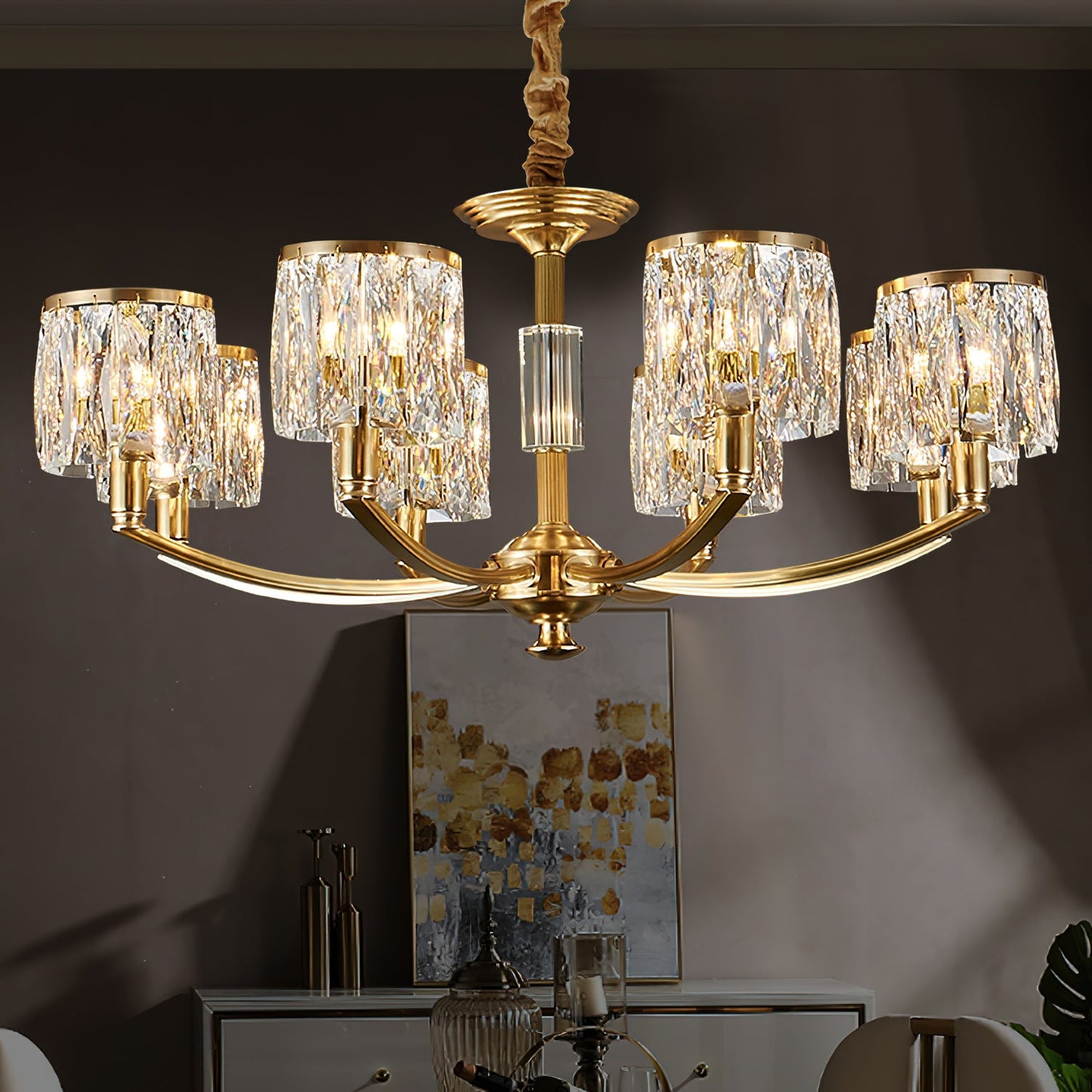 Crystal Column Brass Chandelier