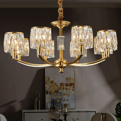 Crystal Column Brass Chandelier
