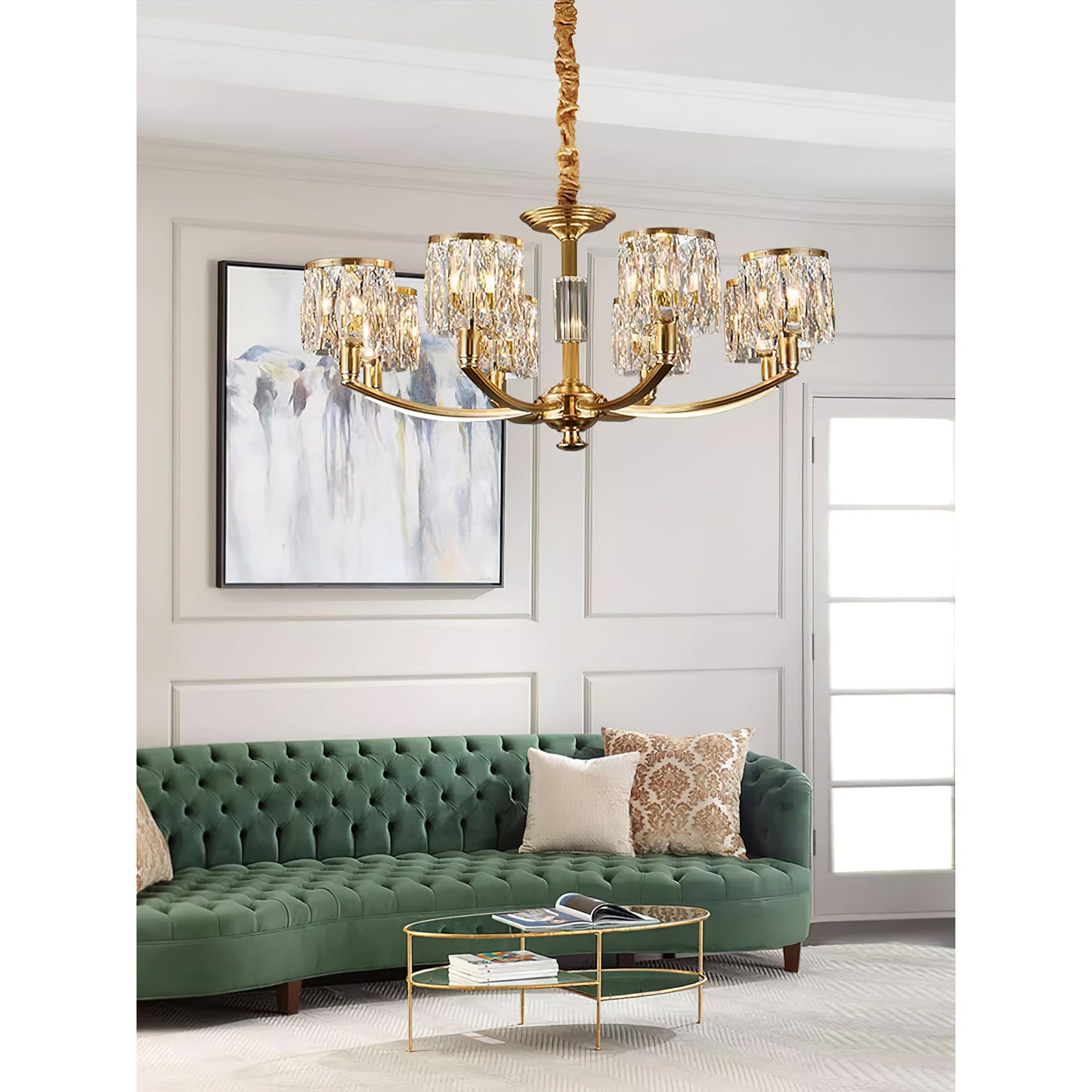 Crystal Column Brass Chandelier