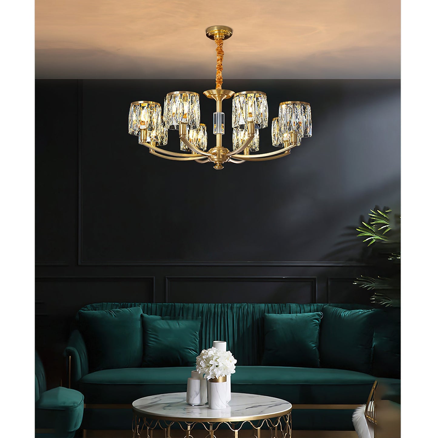 Crystal Column Brass Chandelier