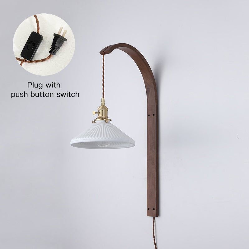 Curved Walnut Ceramic Wall Light