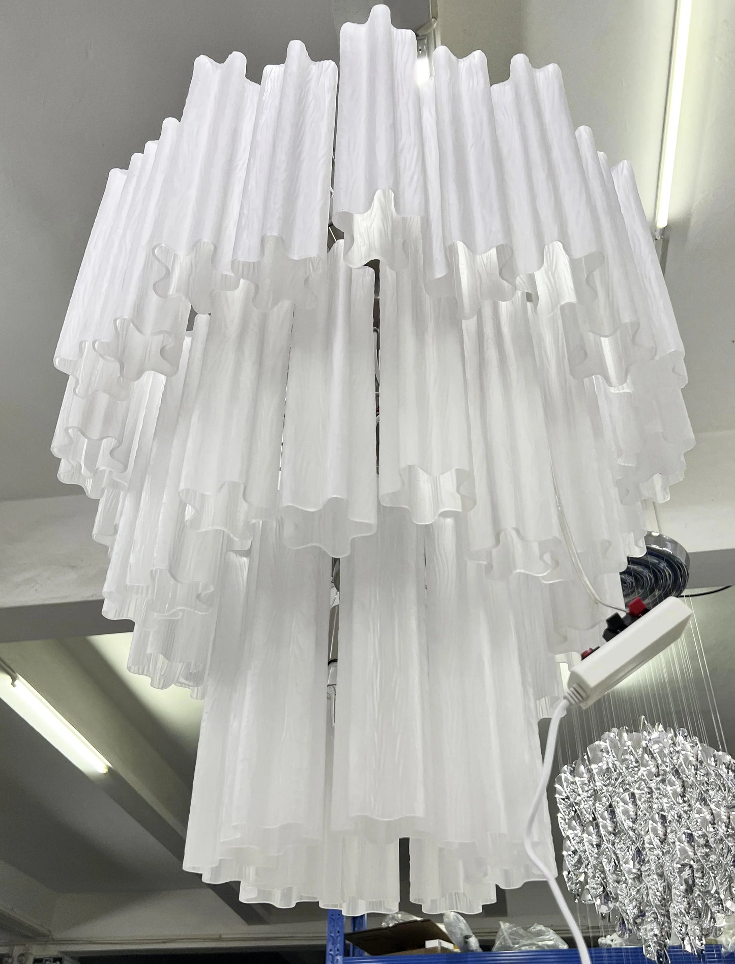 Elegant White Murano Glass Tube Chandelier