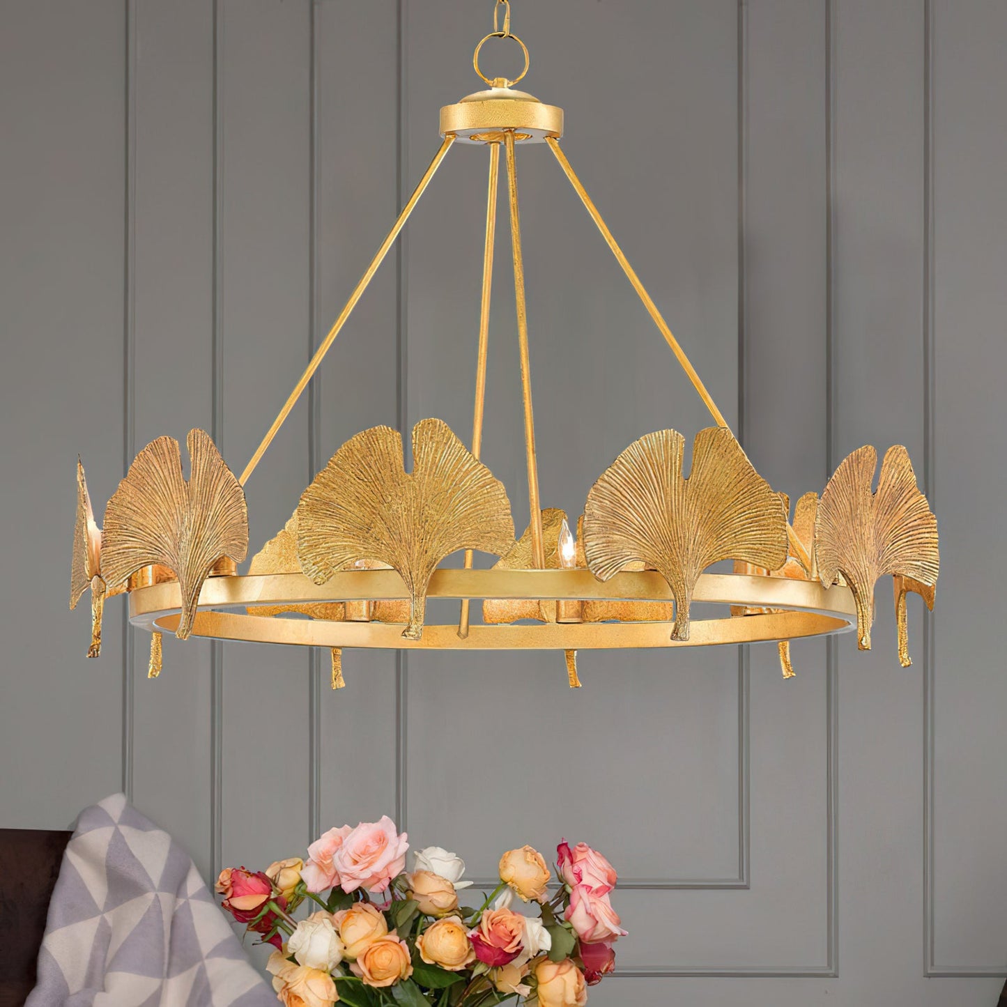 Gold Foil Ginkgo Leaf Chandelier