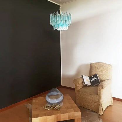 Gorgeous Murano Quadriedri Prisms Blue Chandelier