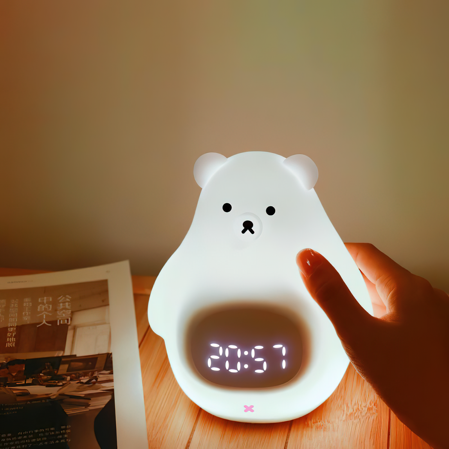 Great White Bear Alarm Clock Night Light (built-in battery)