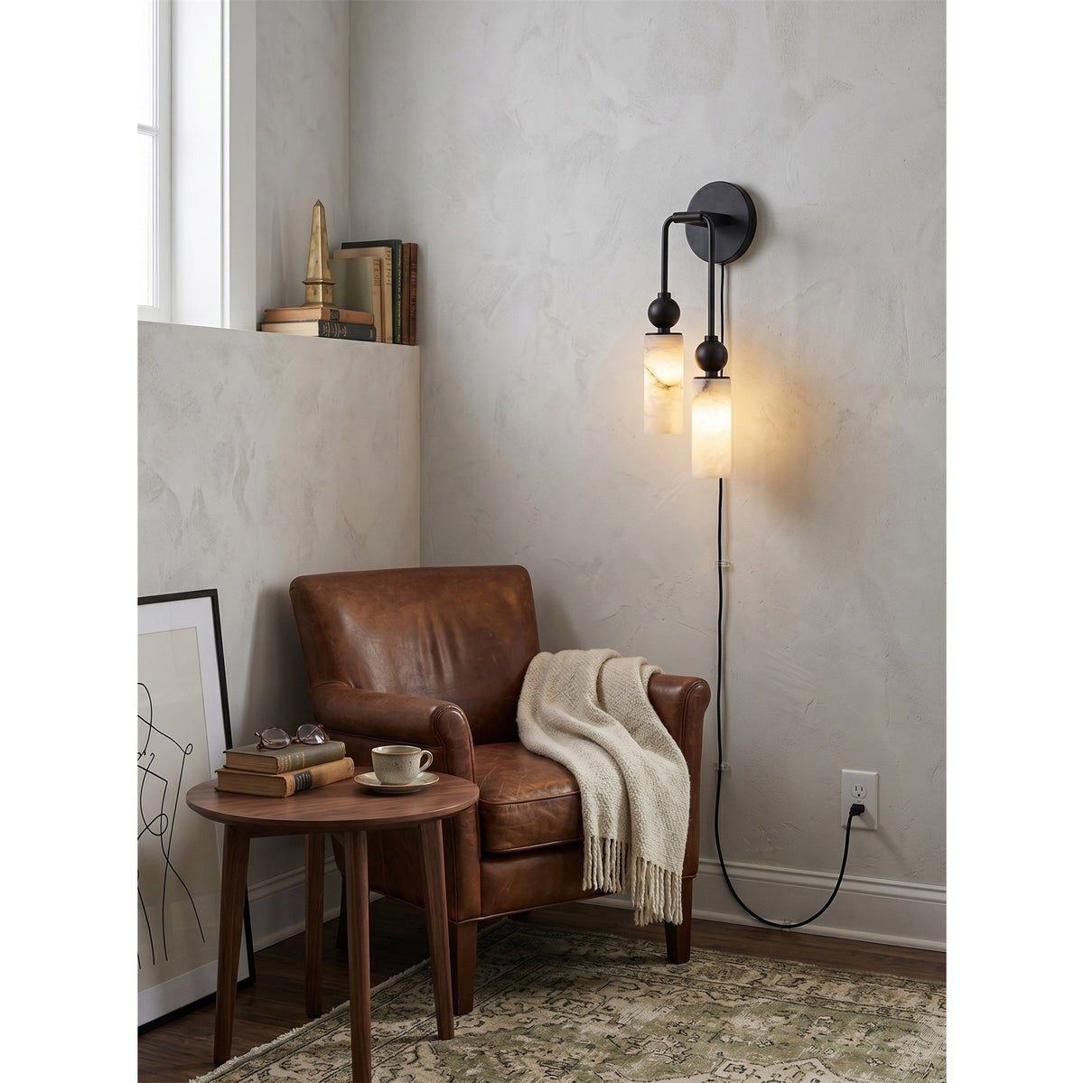 Harlin Alabaster Plug-in Wall Sconce