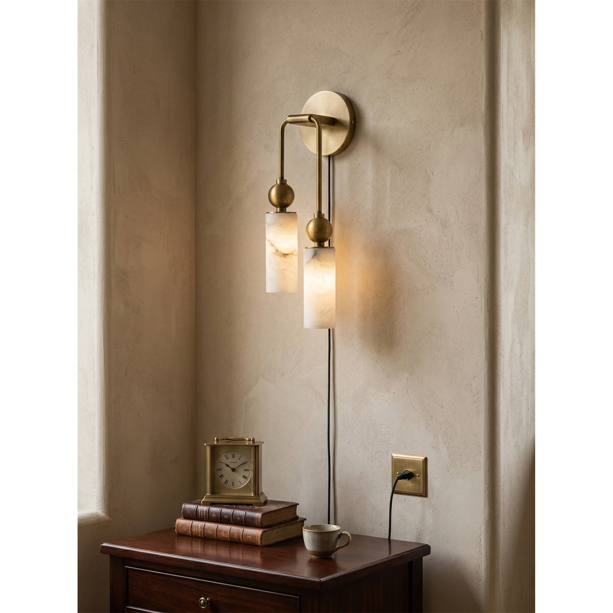 Harlin Alabaster Plug-in Wall Sconce