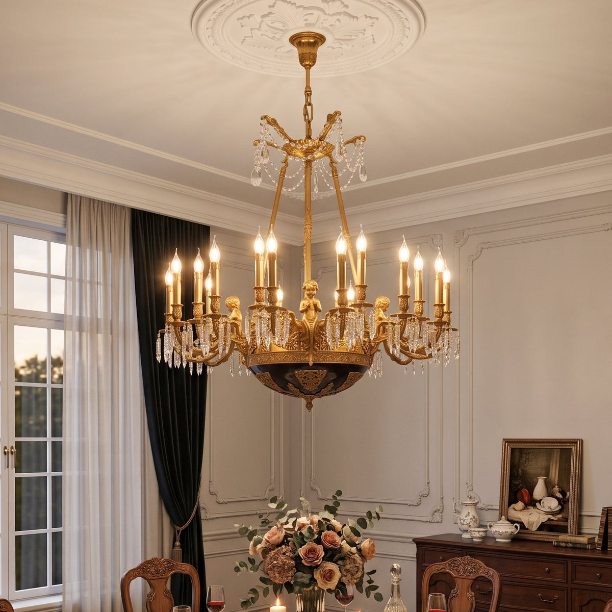 Henri Cherub Brass Chandelier