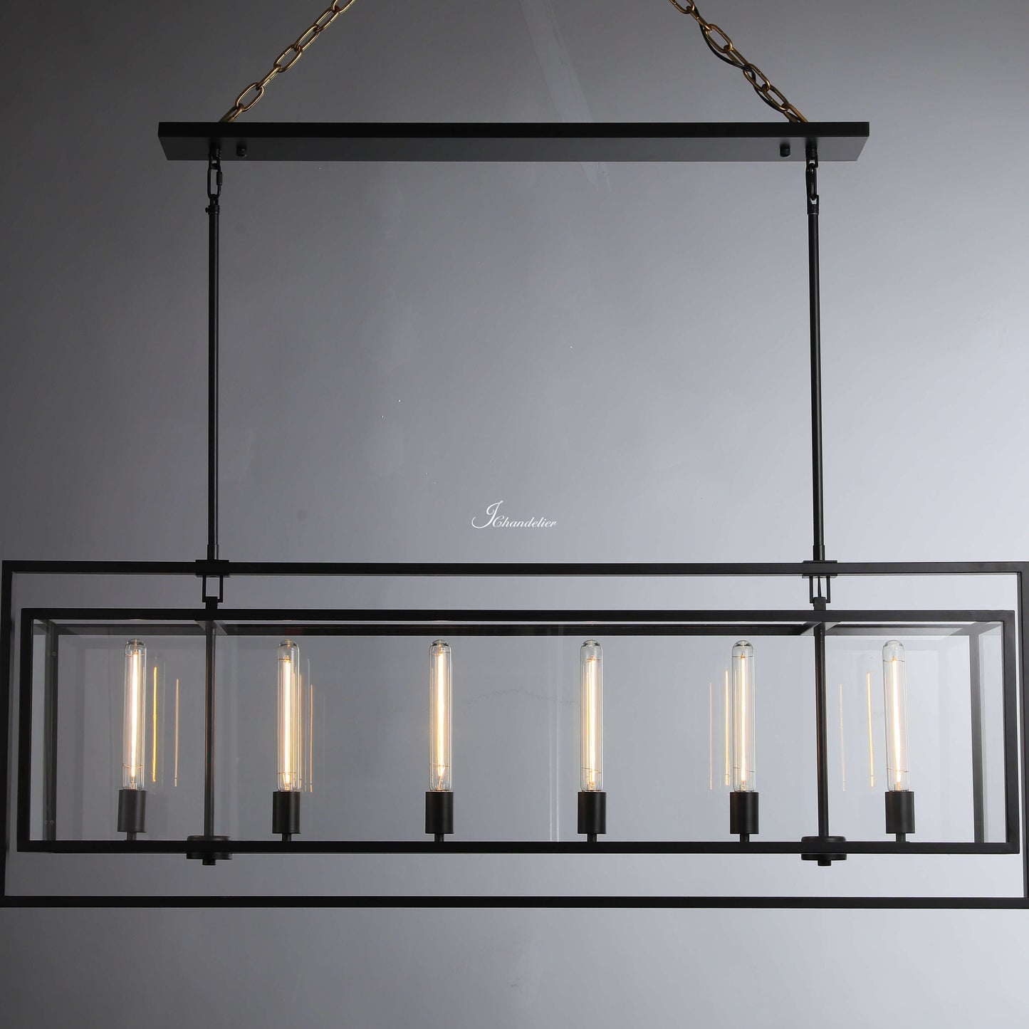 Baker Glass Lantern Rectangular Chandelier 54"