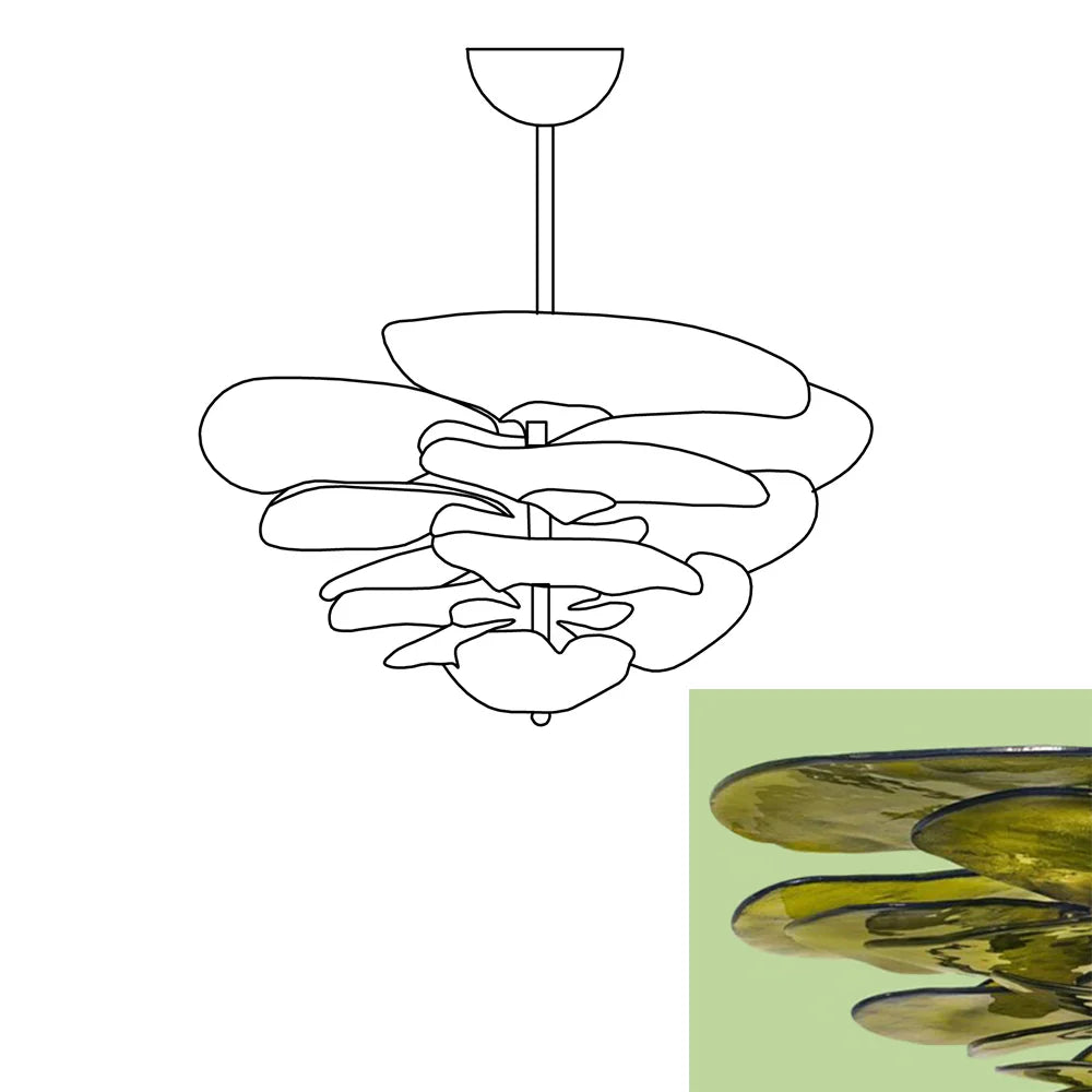 Textured Glass Leaf Green Chandelier