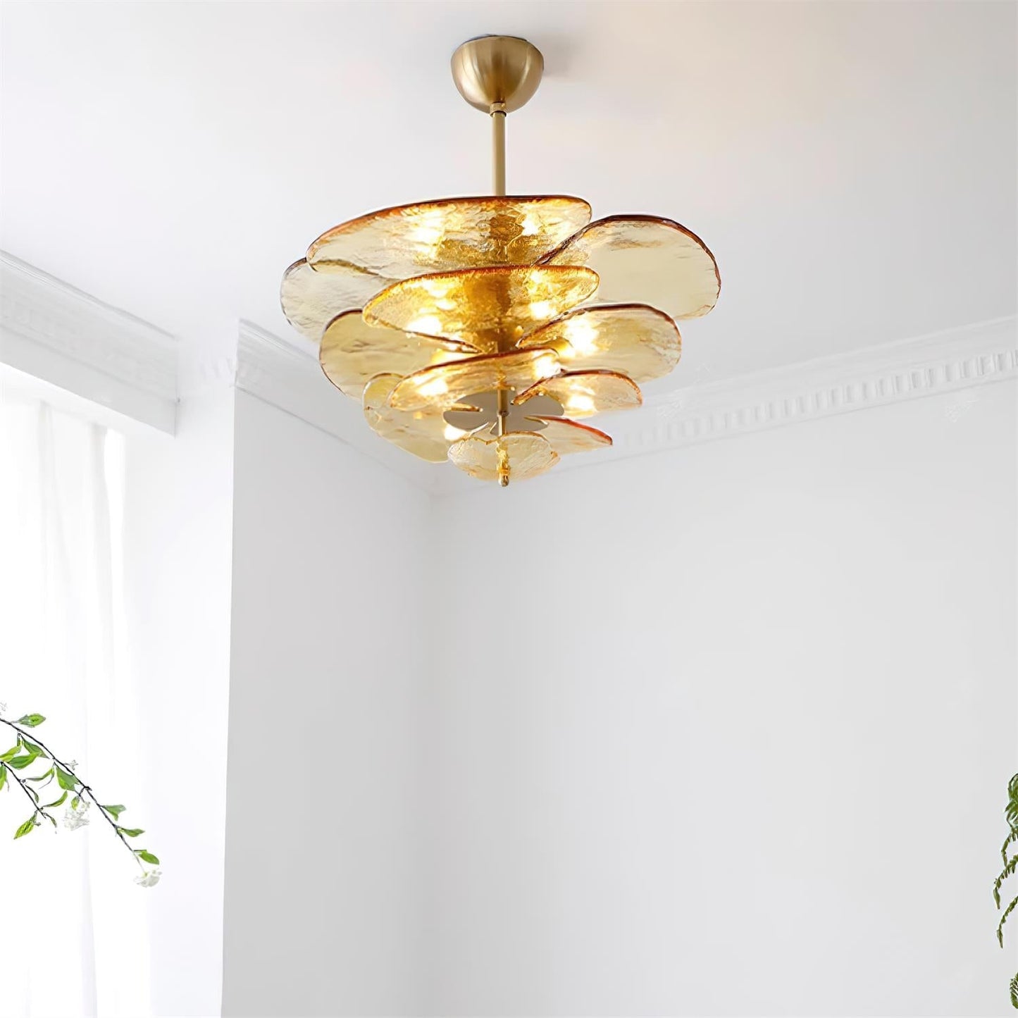 Lotus Leaf Layered Glass Chandelier