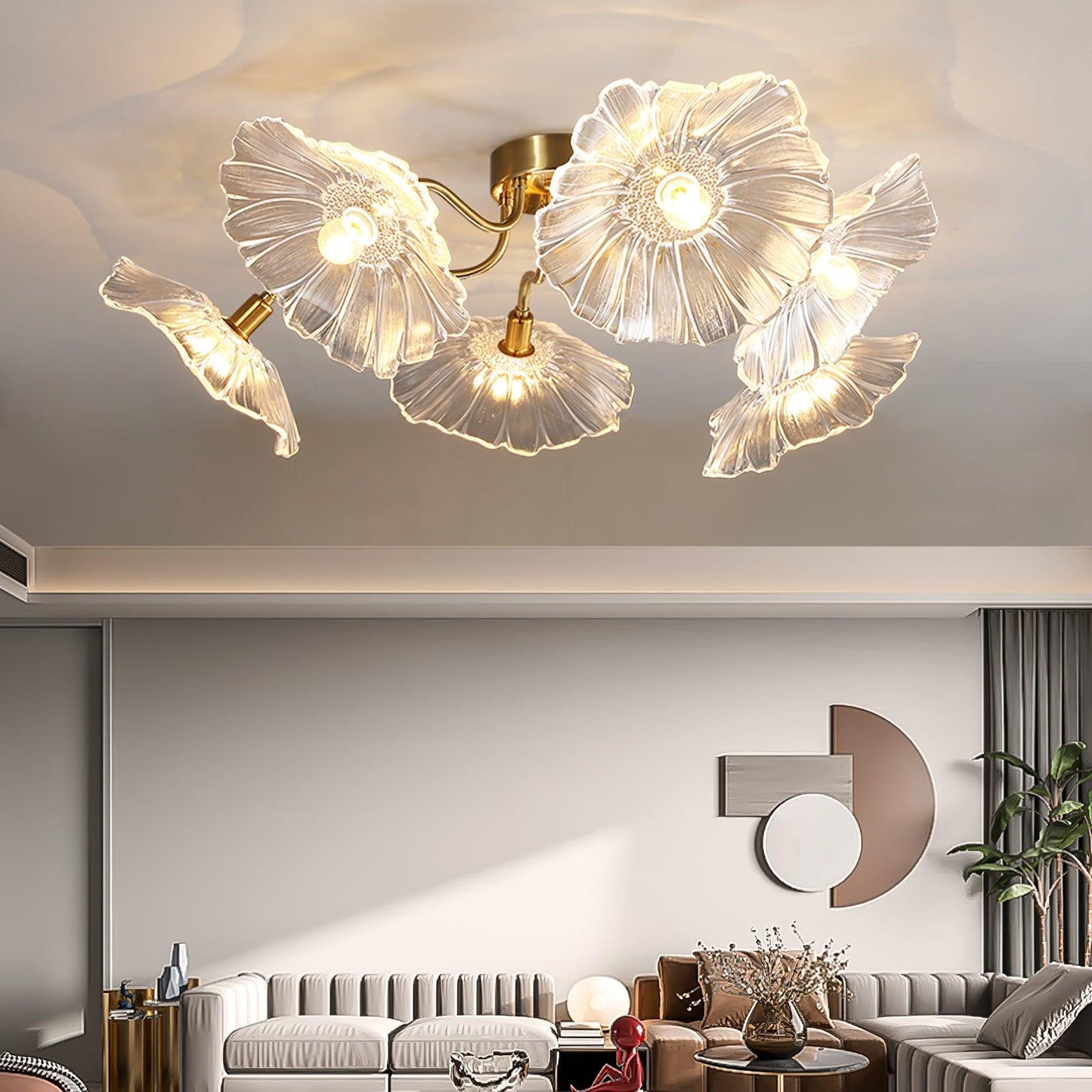 Glass Ceiling Lamp with Lotus Leaf Design