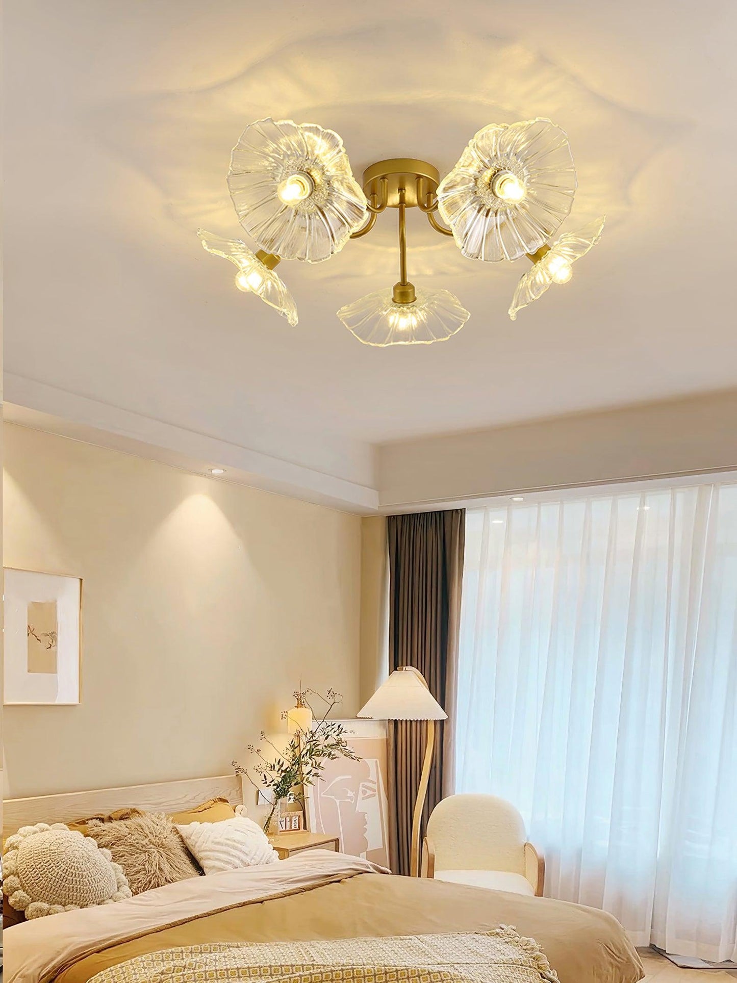 Glass Ceiling Lamp with Lotus Leaf Design