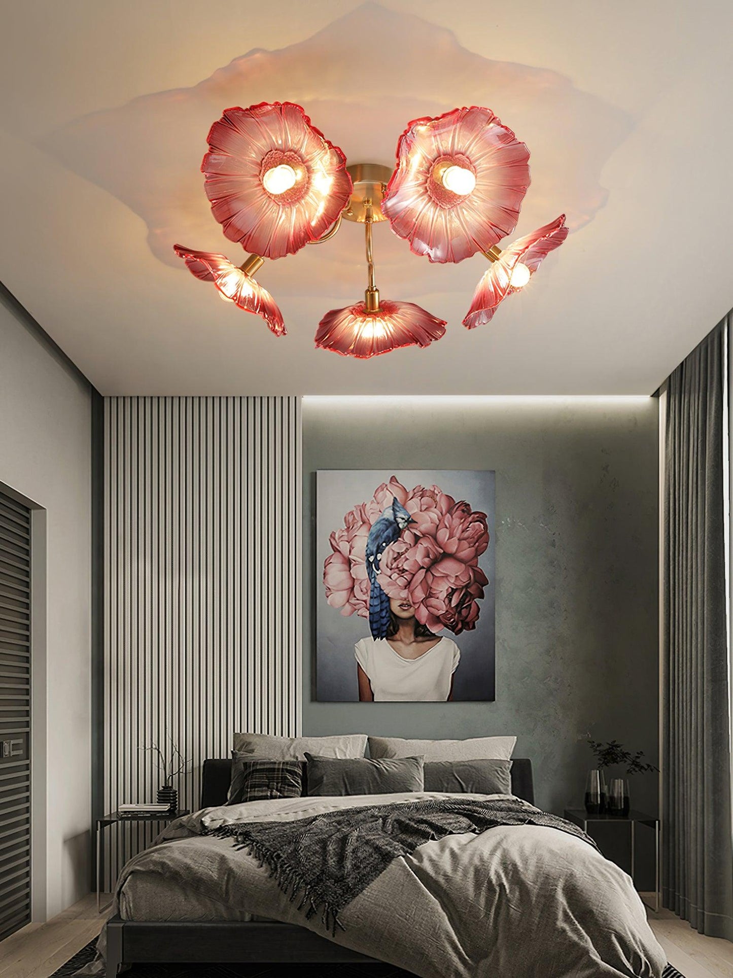 Glass Ceiling Lamp with Lotus Leaf Design