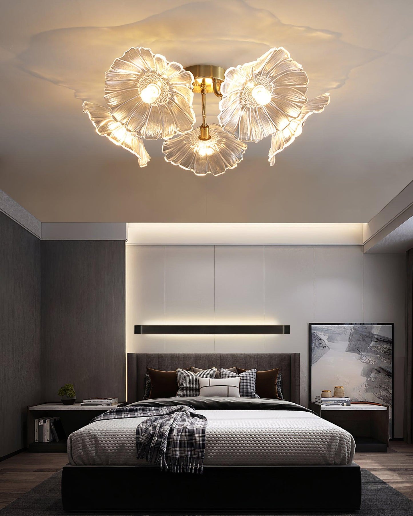 Glass Ceiling Lamp with Lotus Leaf Design