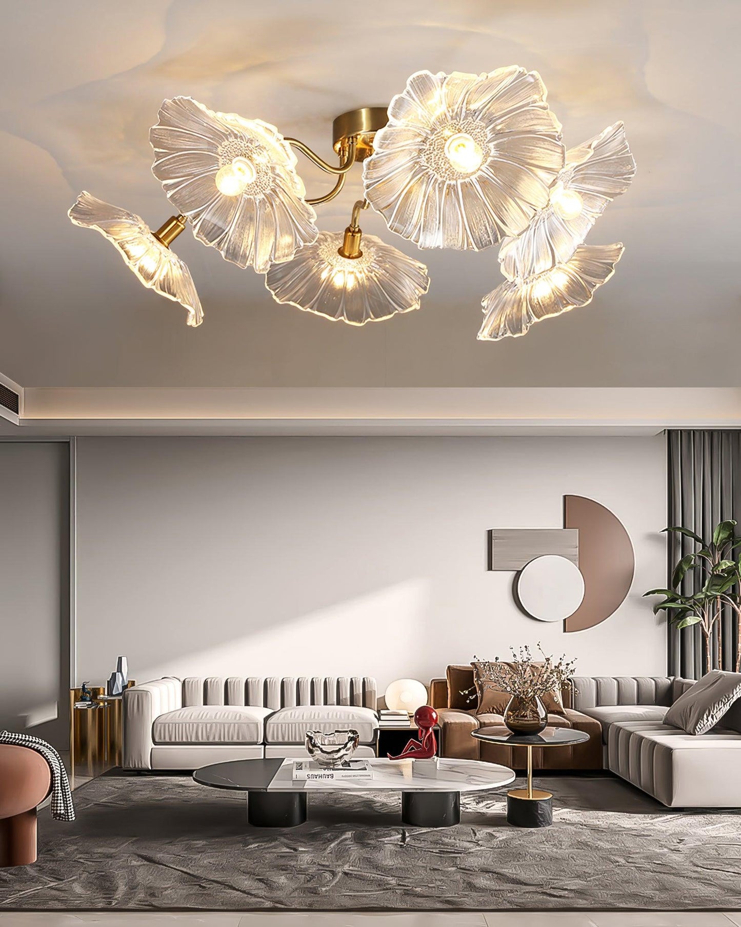 Glass Ceiling Lamp with Lotus Leaf Design