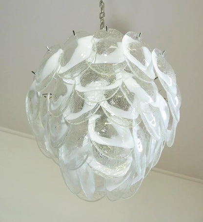 Mazzega Murano Transparent White Glasses Chandelier
