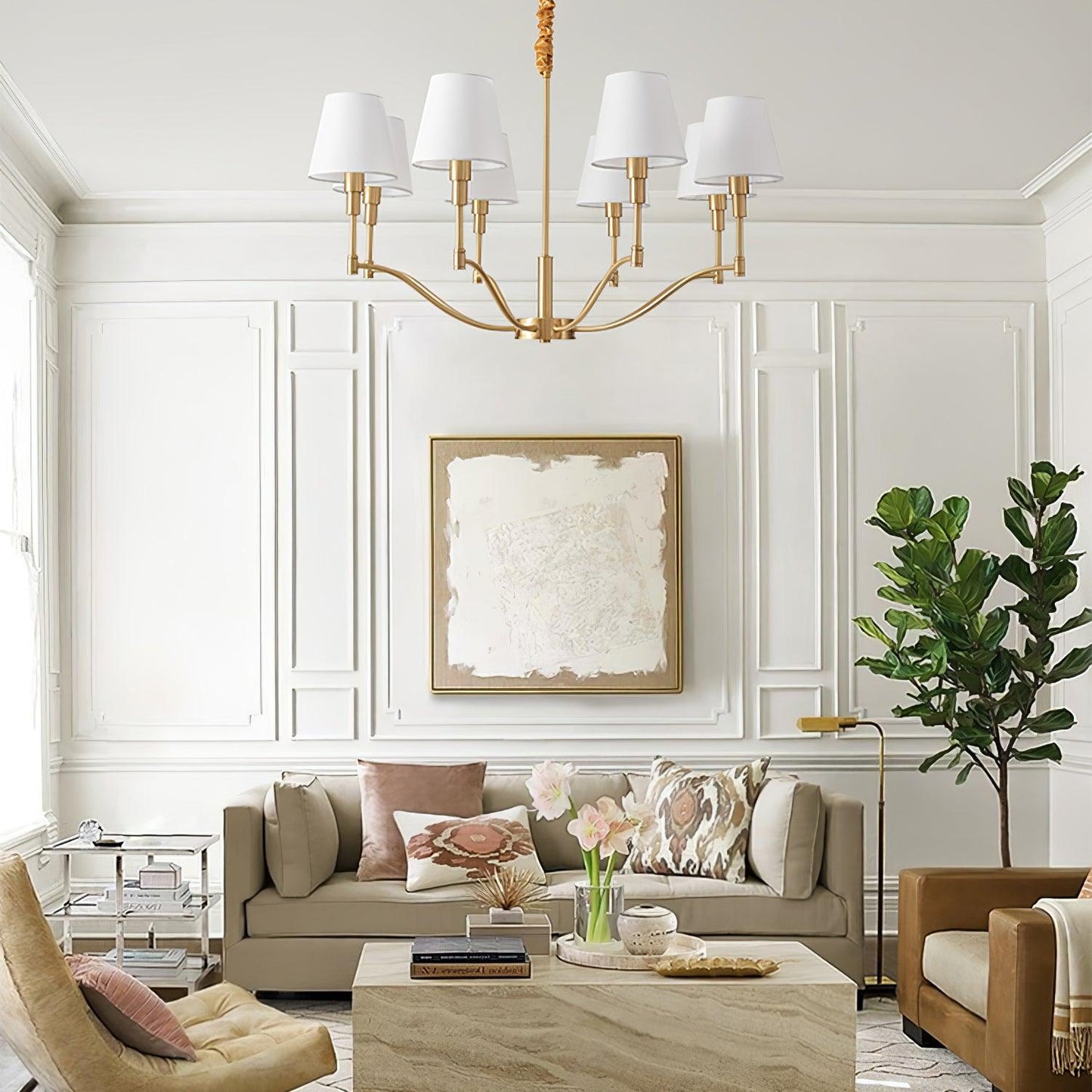 Meridian Mid Century Brass Chandelier