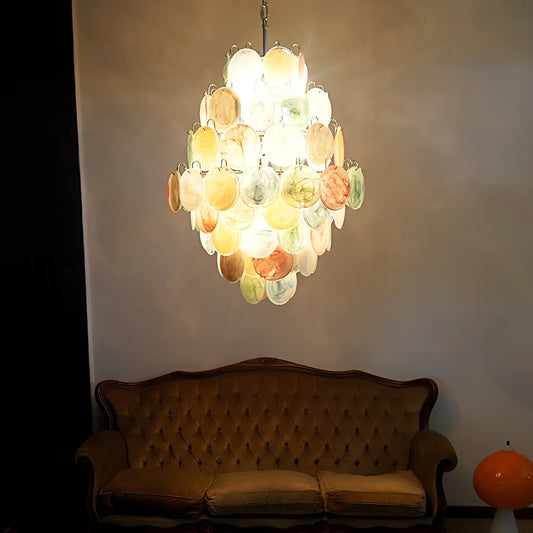 Huge Vintage Murano Multicolored Disks Chandelier