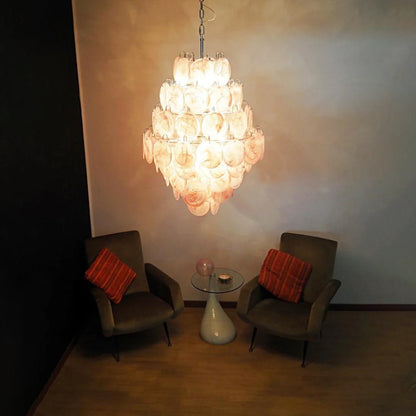 Huge Vintage Murano Pink Disks Chandelier