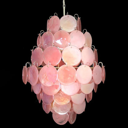 Huge Vintage Murano Pink Disks Chandelier