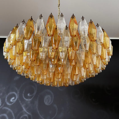 Murano Faceted Transparent Amber Glass Chandelier